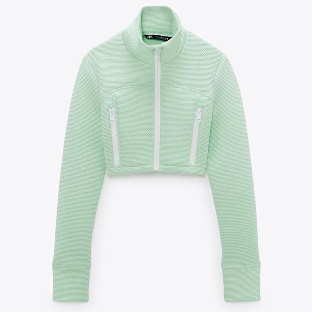 ZARA Apple Green Retro Zip Up Crop Jacket